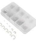 120 Piece E Clips Assortment Kit Heat Treated External Retaining Clips Stainless Steel Snap Rings 1.5mm to 10mm for Bearings and Gears in a Handy Organized Slot Case, clear case
