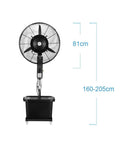 Heavy Duty Industrial Misting Floor Fan With Adjustable Pedestal Stand And Three Speed Settings For Garages Shops And Patios, height 160-205cm.