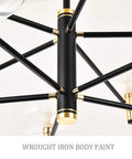 Badass Retro Multi Head Pendant Chandelier With Adjustable Height And Dimmable Control Industrial Vintage Ceiling Light Fixture In Sleek Black E27 Socket Fit For Kitchen Or Dining Room Setup close-up of wrought iron body with gold accents