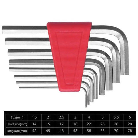 Heavy Duty 8 Piece Metric Hex Wrench Kit With Dual Arm Design Ranging From 1.5mm To 6mm For Tough Auto Home And Bike Repairs Made Of Hardened Steel, red holder