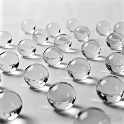Pro Grade Quartz Spherical Lens For Optics, Circular Glass Accessory For Makers, 5mm Diameter, showcasing multiple lenses on a surface.