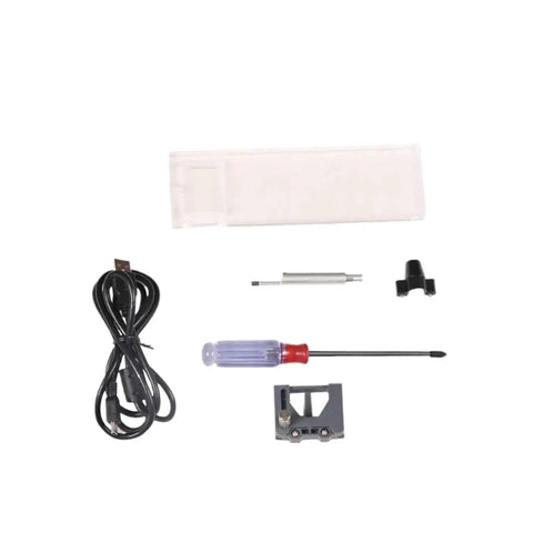 Top Shelf Portable Digital Surface Roughness Tester Heavy Duty Metal Smoothness Gauge accessories including USB cable and screwdriver.