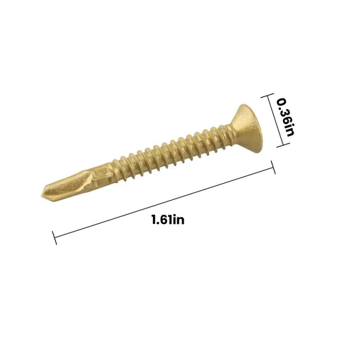 Number 10 X 1 5/8 Inch Reamer Tek Screws Self Drilling Wood To Steel Fasteners With Torx Star Drive Head, 1.61in long.
