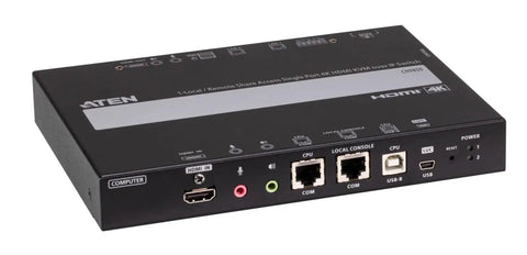 Single Port 4K Hdmi Kvm Over Ip Switch With Dual Redundant Gigabit Ethernet showing ports and controls for server management.