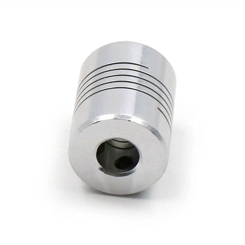 Tough As Nails Flexible Shaft Coupling For Cnc Motors And Drivetrain Setup, shiny silver design with 5x8mm pin opening.