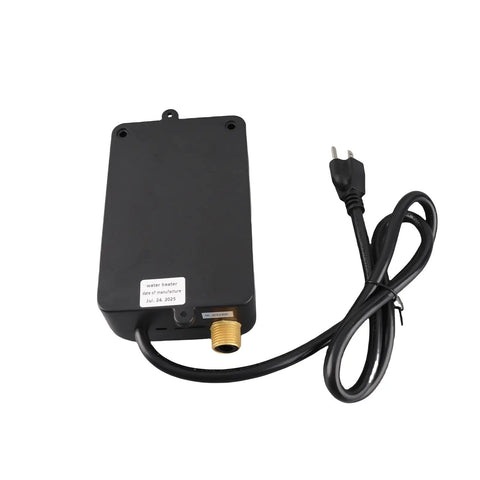 Compact Electric Under Sink Water Heater Brings Quick Warmth Back With A No Fuss Eco Friendly Tankless Build backside view with plug and brass port.