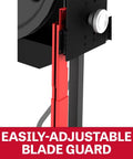 Close-up of 26-Inch EVS Vertical Bandsaw With 3 HP, 230/460V 3-Phase, showing adjustable blade guard and handwheel tension gauge.