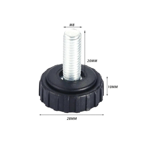 Screw On Furniture Glide Leveling Foot Set For Tables And Desks Beefy Adjustable Diameter Leg Levelers M8 size with measurement details