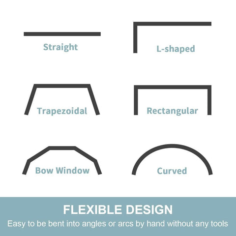 Diagram showing Flexible Ceiling Curtain Track System For Ceiling Mount And Room Divider, Sliding Curtain Rail in various shapes.