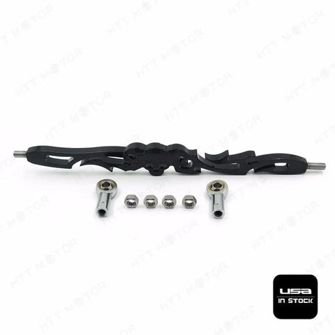Badass Black Skull Shift Linkage For Harley Softail Models 6061 Billet Aluminum 12 Inch Length Extends To Sixteen Point Five Inches Center To Center Mounts Three Inches Longer Than OEM Durable Fit For Dyna Glide Flht Flhr Fxdwg, black billet shift linkage with ends and hardware