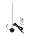 Strong Magnetic Base FM Radio Antenna Telescopic for indoor home theater receivers with adapters shown.
