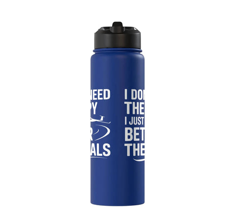 Blue insulated stainless steel water bottle for sailplane pilots and glider fans keeps drinks ice cold during thermals and soaring flights