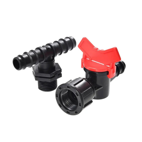 Easy Install Garden Hose Splitter Tee Reducer With Tap Valve 16mm To Half Inch Barb Connector Three Way Fitting, black plastic