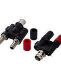 BNC Female To Dual Banana Female Binding Post RF Coax Splitter Adapter For HF Radios And Antennas Pack Of 2 on white background