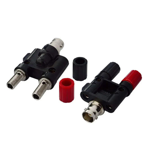BNC Female To Dual Banana Female Binding Post RF Coax Splitter Adapter For HF Radios And Antennas Pack Of 2 on white background