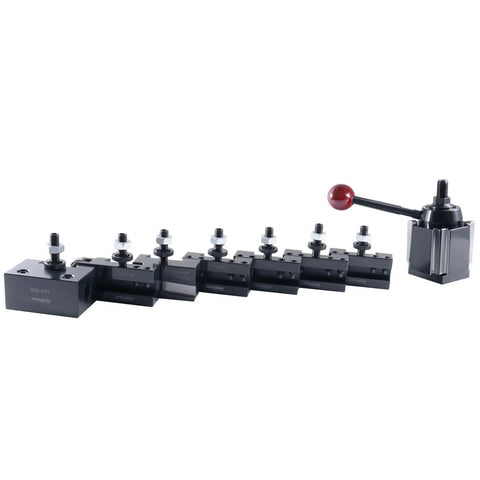 Eight Piece AXA Wedge Type Quick Change Tool Post Set For Lathes With Two Oversize Turning And Facing Holders, Solid Steel Lathe Tooling 0251-0118