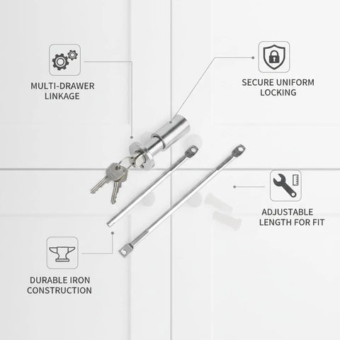 All In One Quick Install Cam Lock Kit With Adjustable Rods For Easy Cabinet Repair And Locker Security Durable Iron Hardware shown with keys