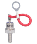 Heavy Duty 25A 1200V Rectifier Diode Module Built Rock Solid With Premium Molybdenum Construction and Clean Spiral Heat Sink Design For Zero Fuss Industrial Power Conversion, showing a metal diode with red wire terminal.