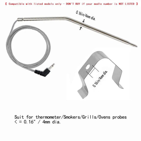 Replacement BBQ Meat Thermometer Probe For Grilling With Hybrid Design Delivers Quick Accurate Meat And Ambient Temp Readouts Fits TP25 TP20 TP07 TP-07 TP08 TP-08S TP06S TP16 TP-16S TP17, 4mm probe with clip