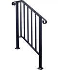 Rock Solid Three Step Outdoor Handrail Featuring Smooth Curved Wrought Iron Frame With Heavy Duty Rust Resistant Steel Railing for concrete steps.