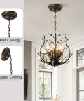 5 Light Branches Crystal Chandelier Vintage Style Ceiling Light Flush Mount For Island Dining Room Living Room Bedroom Hallway Foyer Ultra Luxe Look With Transparent Crystals And Aged Bronze Finish
