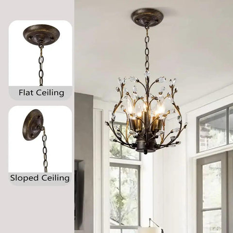 5 Light Branches Crystal Chandelier Vintage Style Ceiling Light Flush Mount For Island Dining Room Living Room Bedroom Hallway Foyer Ultra Luxe Look With Transparent Crystals And Aged Bronze Finish