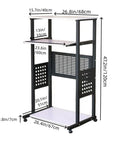 Smooth Rolling 3 Tier Standing Desk With Pull Out Keyboard Tray And Heavy Duty Steel Frame Built Tough, dimensions displayed