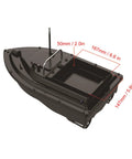 RC Bait Boat For Fishing With One Hand Remote, 2.4GHz Wireless Control, 300 Meter Range, top view dimensions highlighted