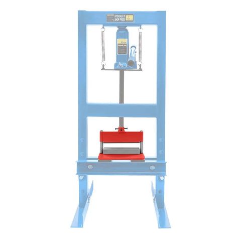 Hydraulic shop press with 90 Degree Metal Brake Die for 3/16 inch capacity, used for precise metal sheet forming and variable length bends.