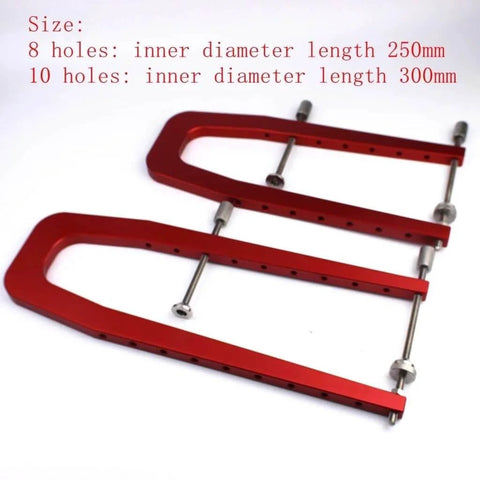 Aluminum Alloy Acoustic Guitar Repair Tool Set With CNC Machined Clamp For Back Panel Cracks And Opening, red finish, sizes 250mm and 300mm.