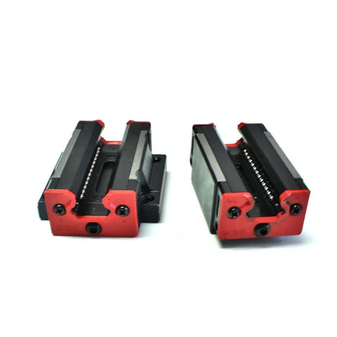 Precision Engineered Metal Linear Motion Guide Slider Rail Block Kit for Slick 3D Printers and DIY CNC Builds, compact red and black sliding blocks.