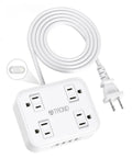 2 Prong To 3 Prong Power Strip Converter With 4 Outlets And 4 USB Ports, 5ft Extension Cord shown on white background