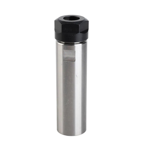 Er20 Collet Chuck Holder And Spacer Sleeve Shaft Extender Forged From Tough Molybdenum Alloy Steel, Built Like A Tank For Heavy Duty CNC Routers, Lathes, And Milling Machines With Grip Tight Balance And Rock Solid Rigidity That Actually Lasts, steel shaft with black hex nut.