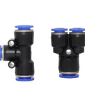 Heavy Duty 50 Piece Pneumatic Fittings Set With PU-10 PE-10 PZA-10 PY-10 PV-10 Quick Release Connectors, black with blue tips