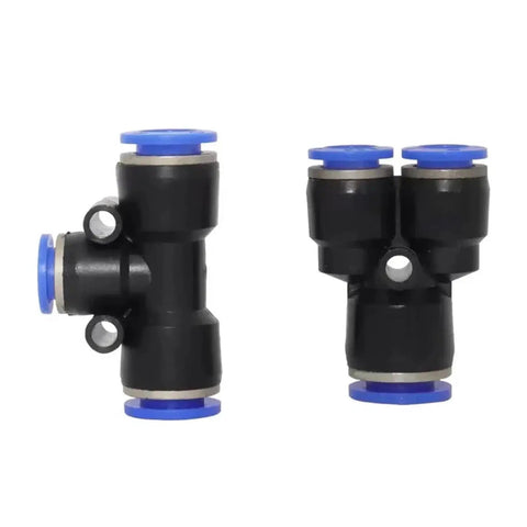 Heavy Duty 50 Piece Pneumatic Fittings Set With PU-10 PE-10 PZA-10 PY-10 PV-10 Quick Release Connectors, black with blue tips