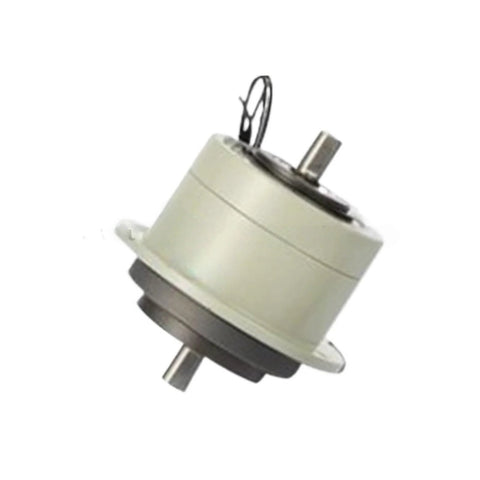 PMB-50Y-006 miniature magnetic powder brake, 24V, metal housing with dual shafts (angled side view)