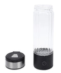 Hydrogen Water Bottle 460ml with SPE PEM Technology Fast 3 Minute Ionizer Delivers Up To 1400 ppb Hydration, glass and black base