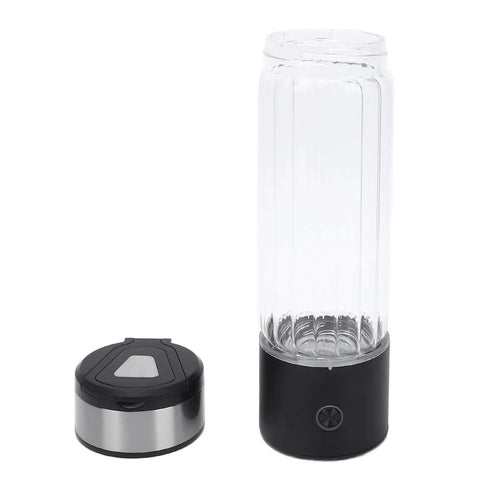 Hydrogen Water Bottle 460ml with SPE PEM Technology Fast 3 Minute Ionizer Delivers Up To 1400 ppb Hydration, glass and black base