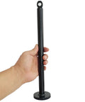 Hand holding weight plate loading pin for Heavy Duty Dumbbell And Barbell Rack Holder With Weight Plate Loading Pin For Home Gym.