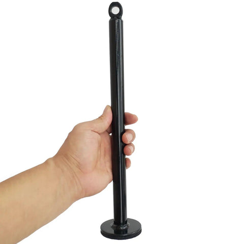Hand holding weight plate loading pin for Heavy Duty Dumbbell And Barbell Rack Holder With Weight Plate Loading Pin For Home Gym.