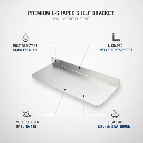 Sturdy Stainless Steel L Shaped Shelf Bracket Wall Mount For Kitchen And Bathroom Holds Floating Shelves And Spice Racks Solidly