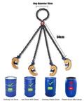 Heavy Duty Chain Drum Lifter With Rock Solid Grab Hooks For Forklifts And Self Locking 2 Ton Sling for 55 Gal barrels with clamps.