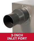 3-inch inlet port on Shop Ready Benchtop Metalworking Dust Collector with non-sparking aluminum housing and smooth airflow.
