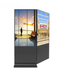 Slick 50 Inch Dual Sided Indoor Floor Standing Lcd Digital Signage Kiosk displaying airport scenes for retail use.