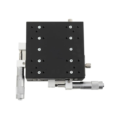 Dead Nuts Accurate Manual XY Axis Linear Stage 125X125mm Aluminum Sliding Table showing top view with precision scales and fixtures.