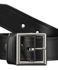 Garrison 1.5 Inch Genuine Leather Belt For Men Black Leather With Chrome Buckle American Made Built To Last Everyday Wear Top Grain Leather Drum Dyed For Scratch Resistance displayed.