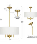 4 Light Modern Chandelier With White Linen Drum Shade In Antique Brass Finish dimensions and installation options