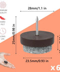 Heavy Duty Screw In Felt Pads 60 Pack 28Mm Chair Glides For Tables And Sofas Guards Your Hardwood Floors showing dimensions and screw.