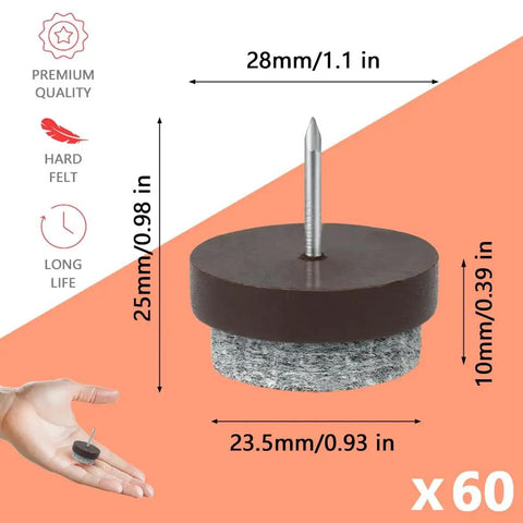 Heavy Duty Screw In Felt Pads 60 Pack 28Mm Chair Glides For Tables And Sofas Guards Your Hardwood Floors showing dimensions and screw.