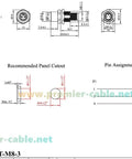 Technical drawing of M8 A Code 3 Pin Male To Female Bulkhead Connector Straight IP67 Shielded Feedthrough Panel Mount Socket Receptacle